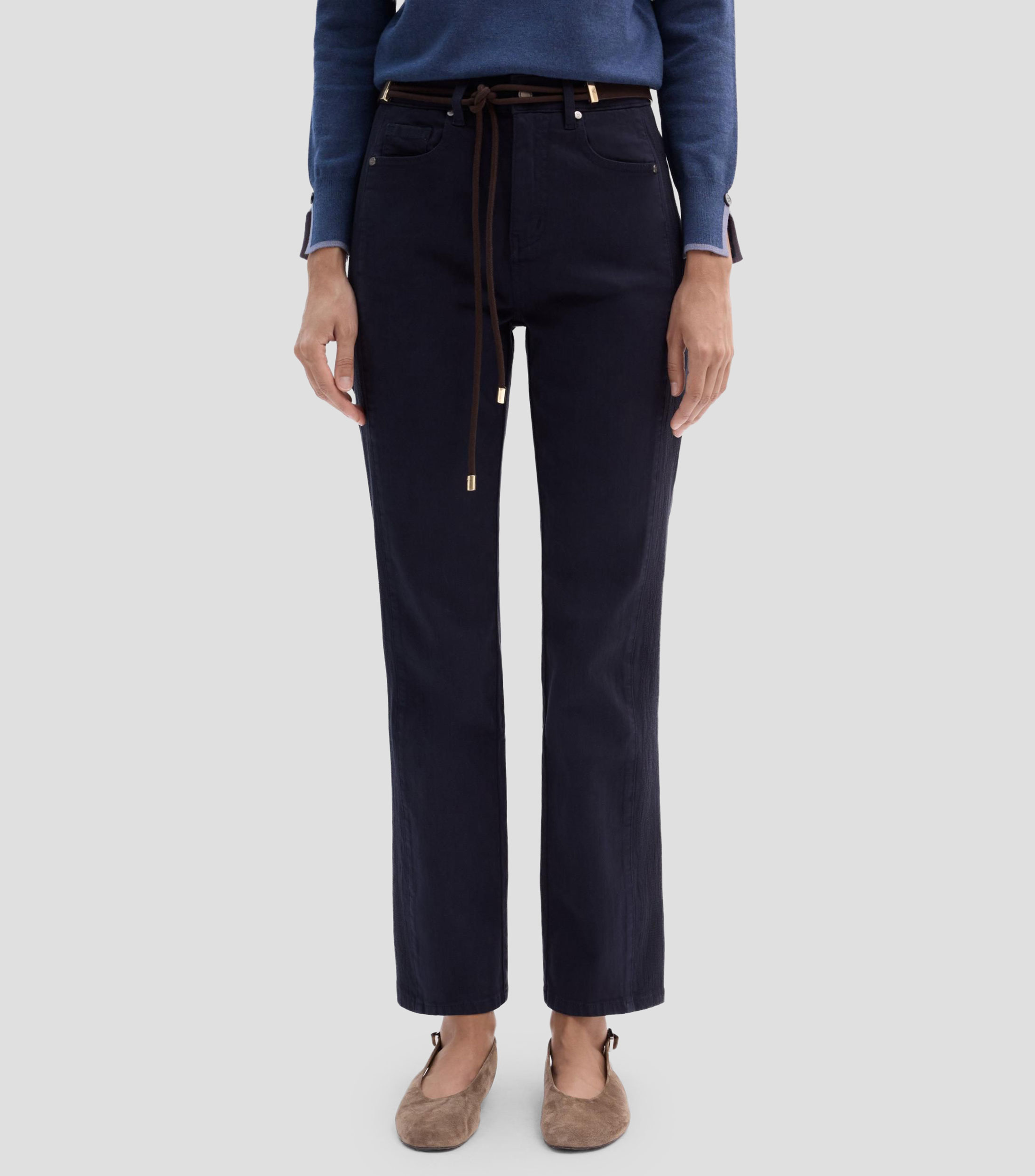 Pantalón con bordado lateral Mujer